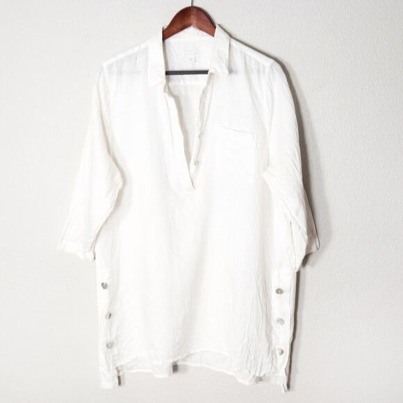 J Jill Women’s Linen Blend Shirt Coastal Slow Fashion Minimalist White Size L - Picture 1 of 8